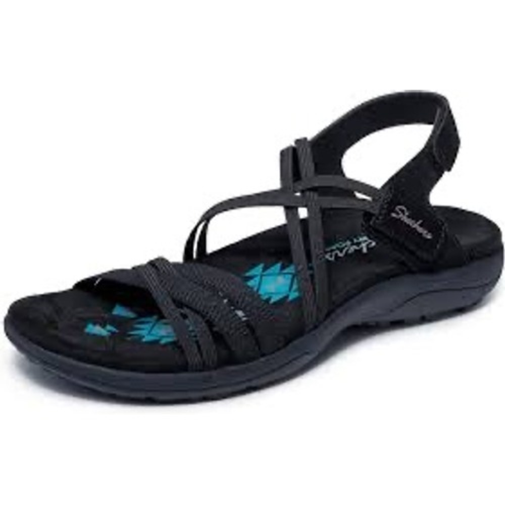 Skechers Reggae slim takes two black strappy sandals women's size 6 casual